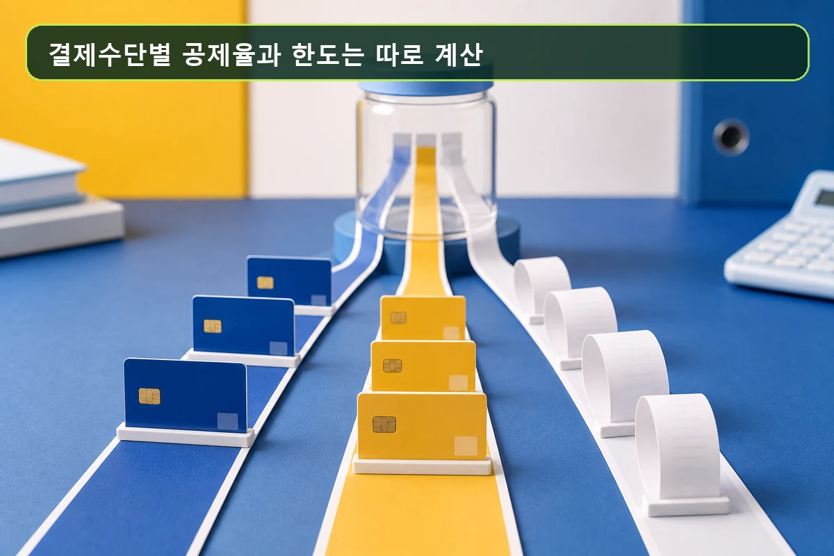 신용카드 체크카드 현금영수증 공제율을 나누는 계산 작업대
