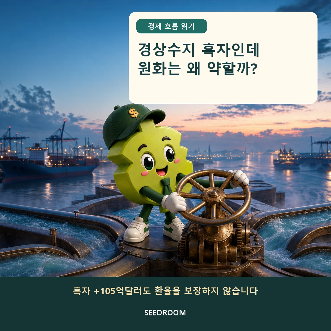 국제항만에서 환율 수문을 조절하는 달러 몸통 시드룸 캐릭터