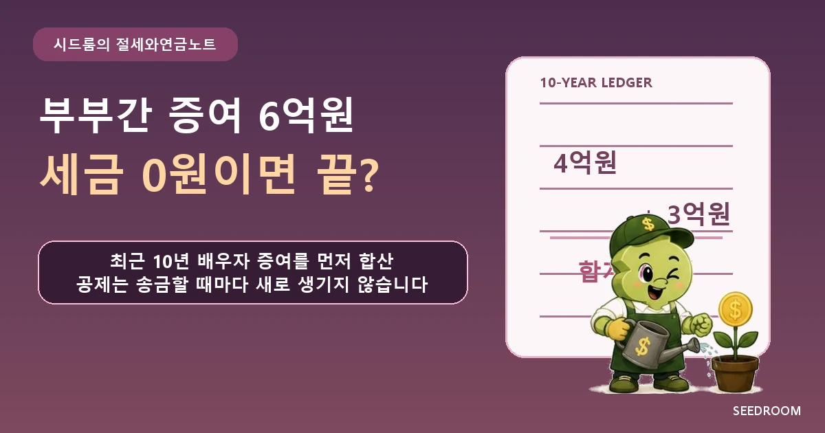 부부간 증여 6억원과 10년 합산을 묻는 SEEDROOM 대표이미지