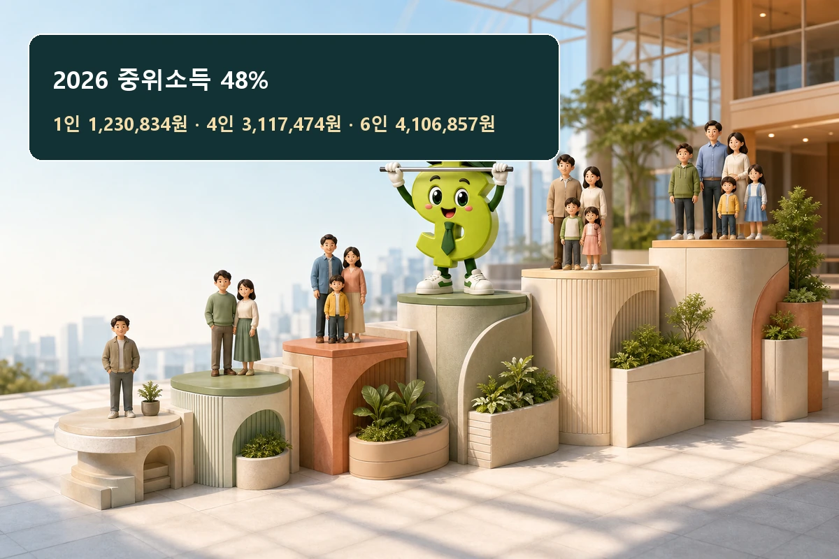 2026 주거급여 가구원 수별 중위소득 48퍼센트 선정기준