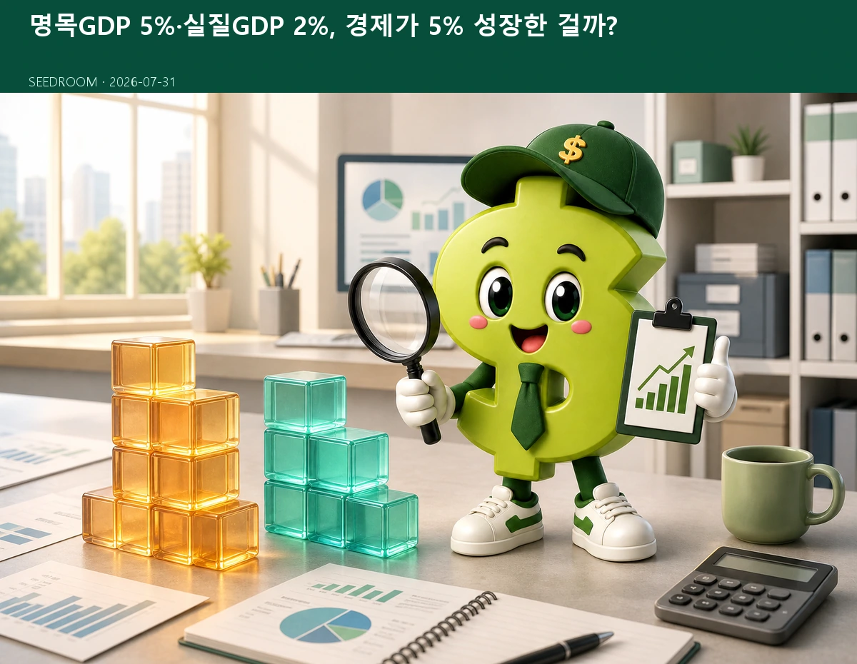 명목GDP와 실질GDP의 가격 효과를 비교하는 시드룸 캐릭터
