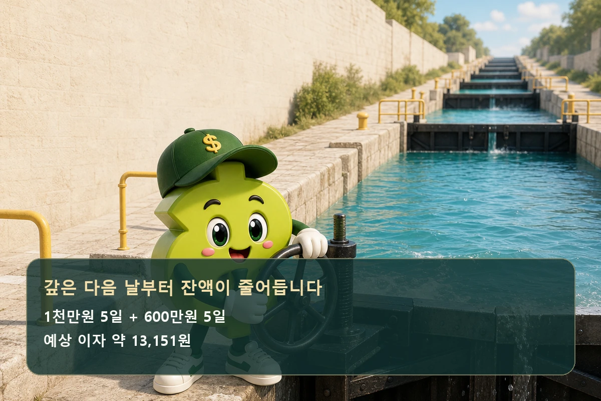 마이너스통장 중도상환 뒤 일별 잔액과 이자 감소