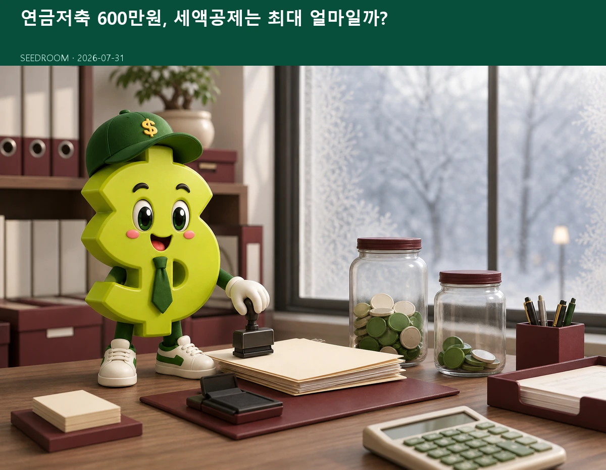 연금저축 세액공제 서류를 확인하는 시드룸 캐릭터