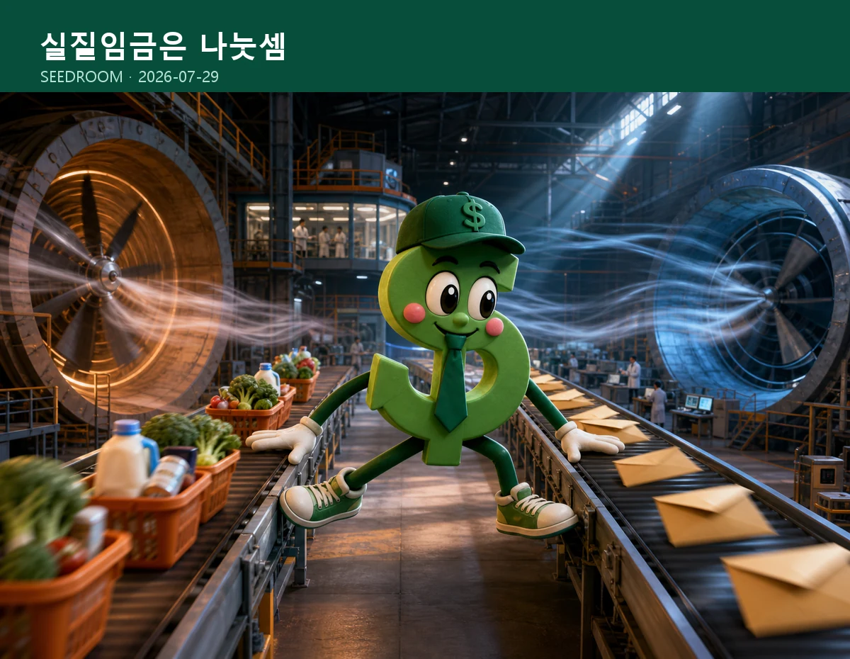 임금과 물가 컨베이어를 조절하는 달러 몸통 시드룸 캐릭터