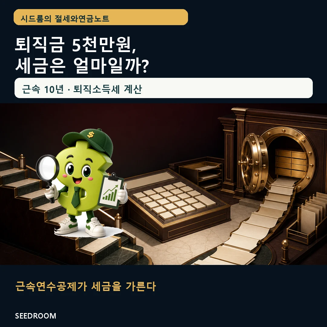 퇴직금 5천만원 근속 10년 세금 계산