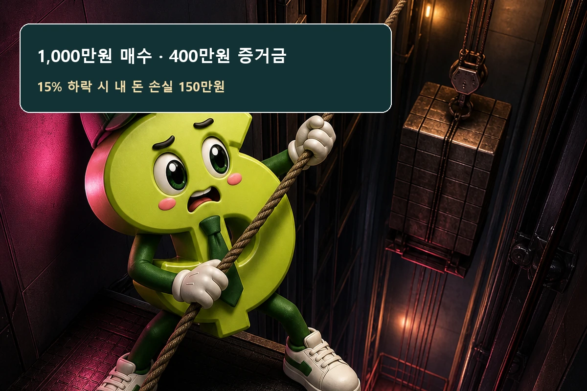 미수거래 1천만원이 15퍼센트 하락했을 때 150만원 손실 계산