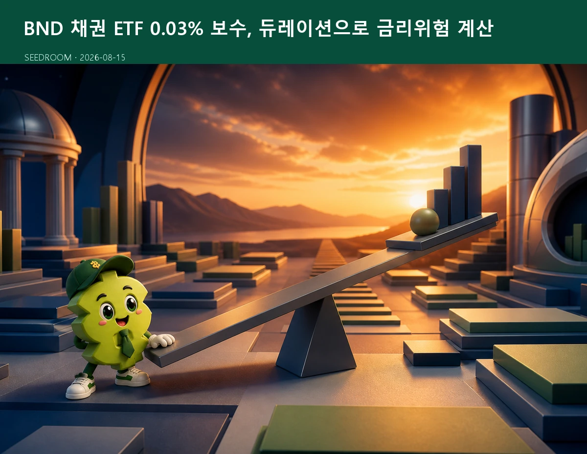 BND 채권 ETF 금리위험을 설명하는 SEEDROOM 달러 캐릭터