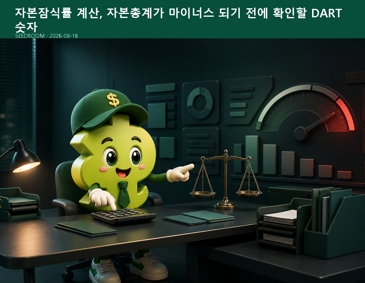 자본잠식률을 재무제표로 계산하는 SEEDROOM 달러 캐릭터