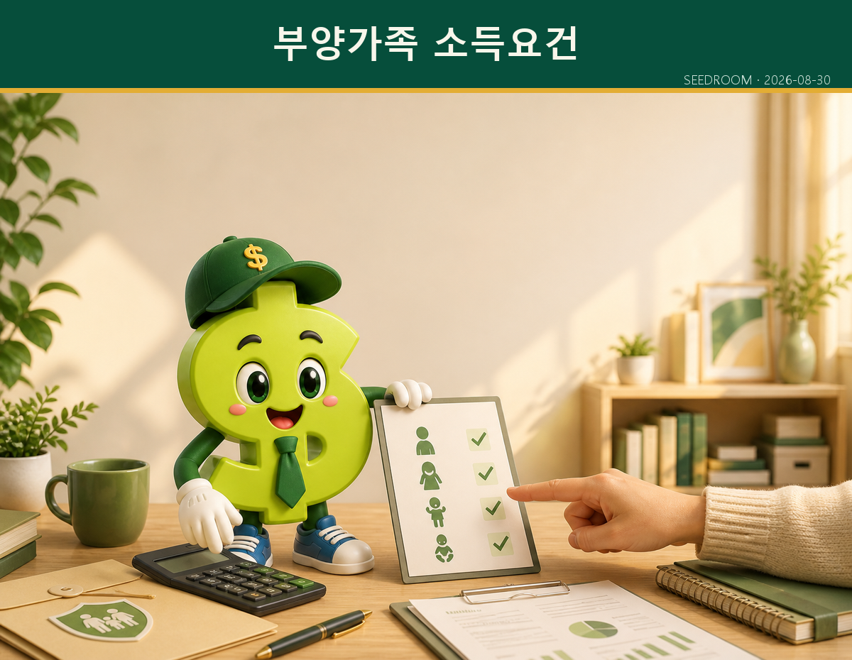 부양가족 인적공제 소득요건을 계산하는 SEEDROOM 달러 캐릭터