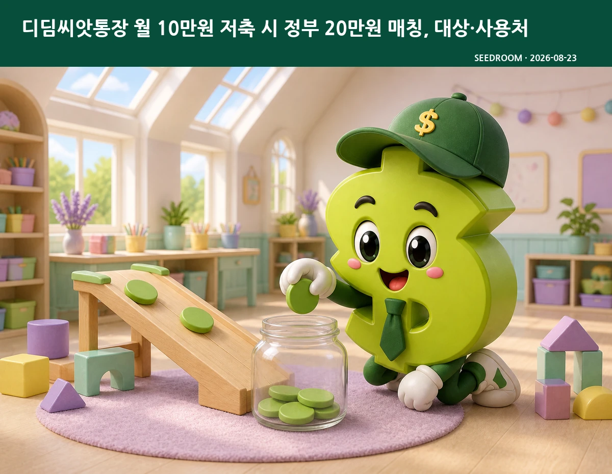 아동 자립저축 매칭 토큰을 저금통에 넣는 SEEDROOM 달러 캐릭터