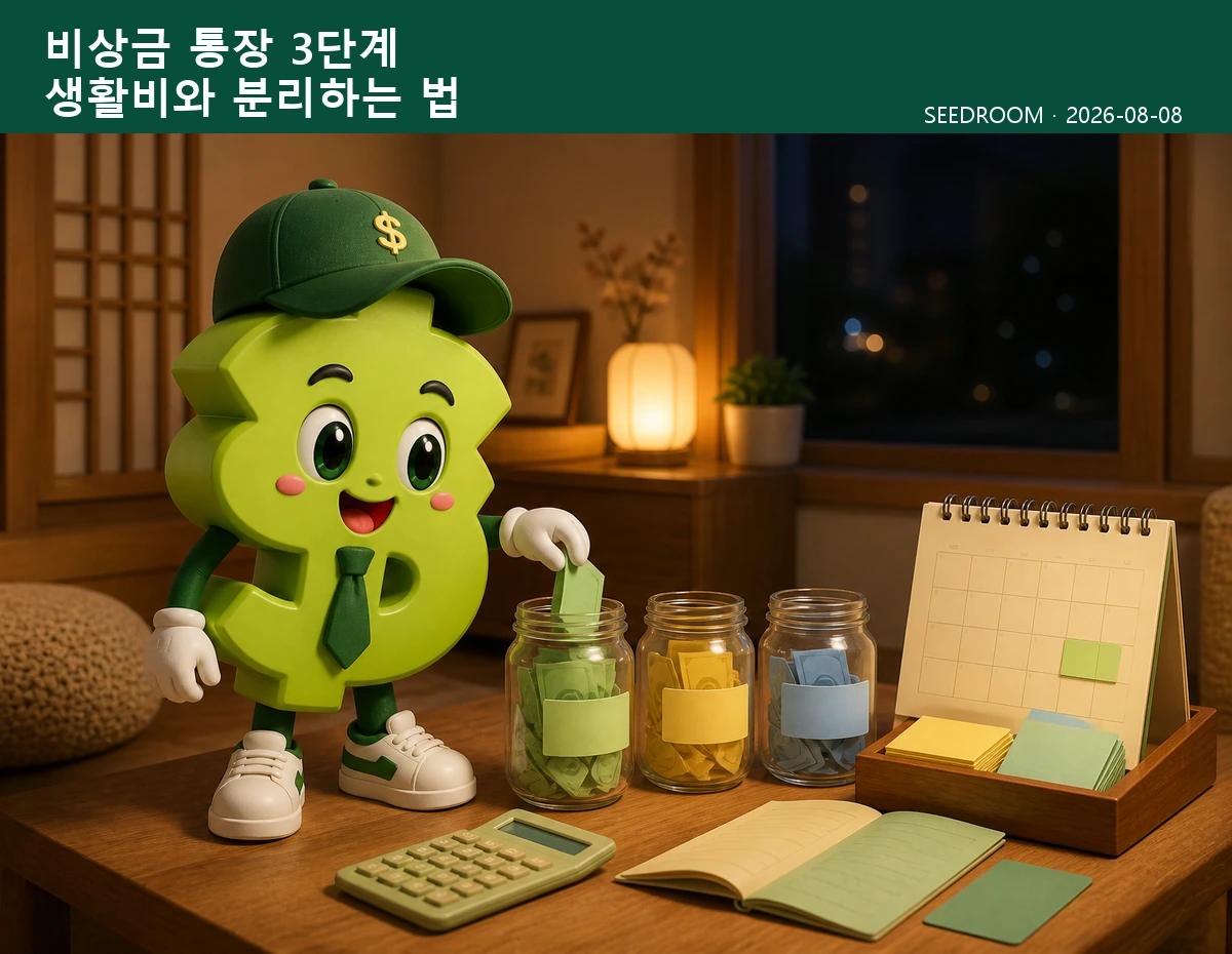 비상금 통장을 세 구간으로 나누는 SEEDROOM 달러 캐릭터