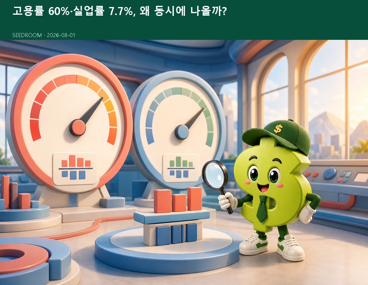 고용률과 실업률의 다른 분모를 비교하는 시드룸 달러 캐릭터
