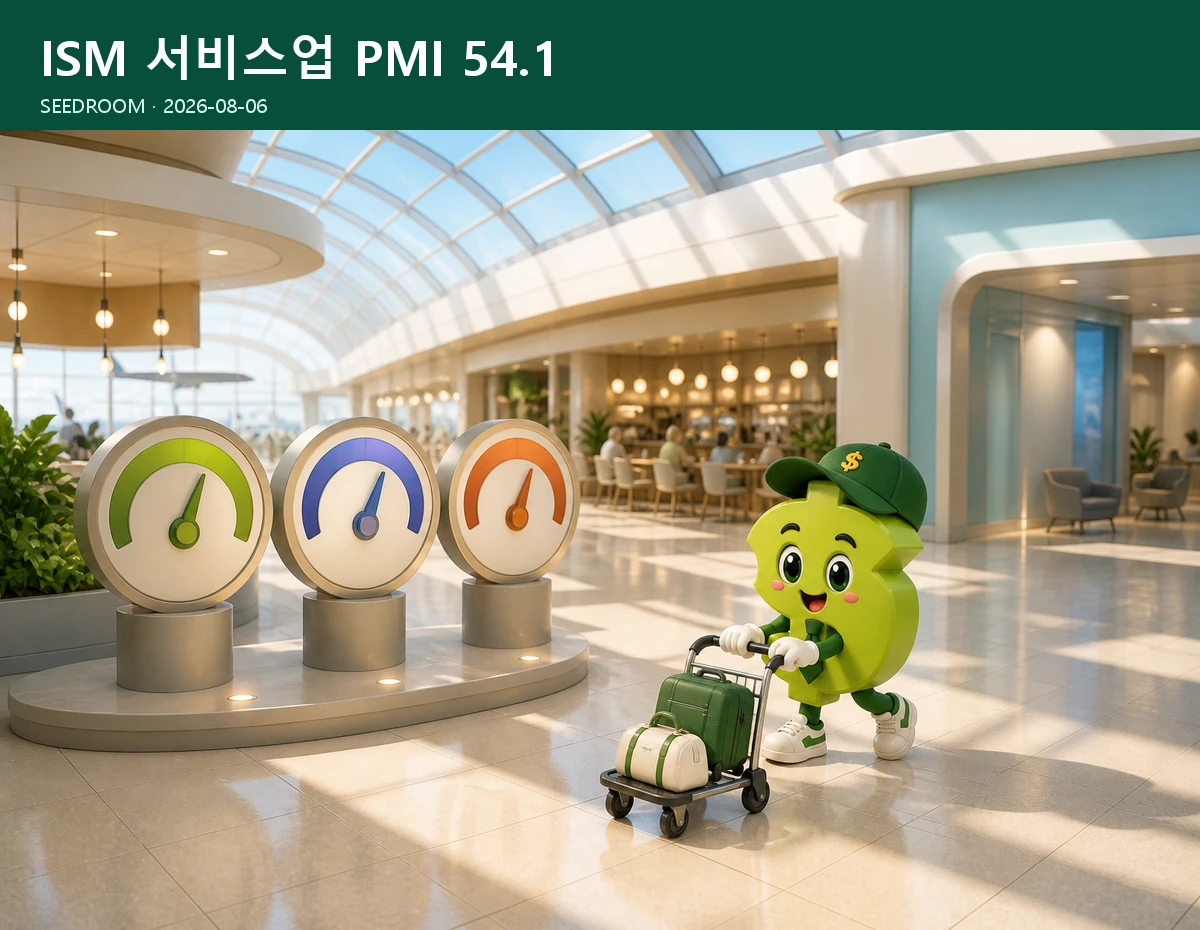 서비스업의 활동 고용 가격 지표를 살피는 SEEDROOM 달러 캐릭터