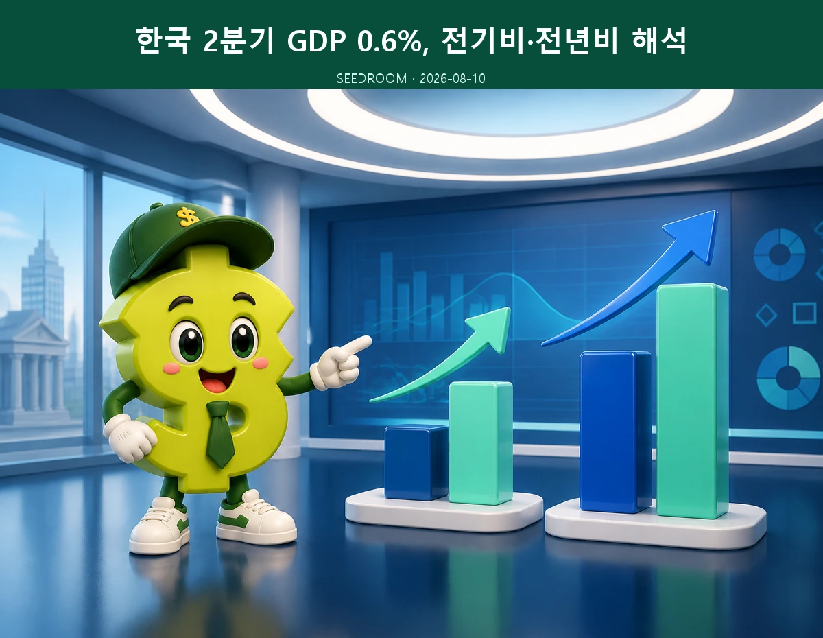 GDP 전기비와 전년동기비를 비교하는 SEEDROOM 달러 캐릭터