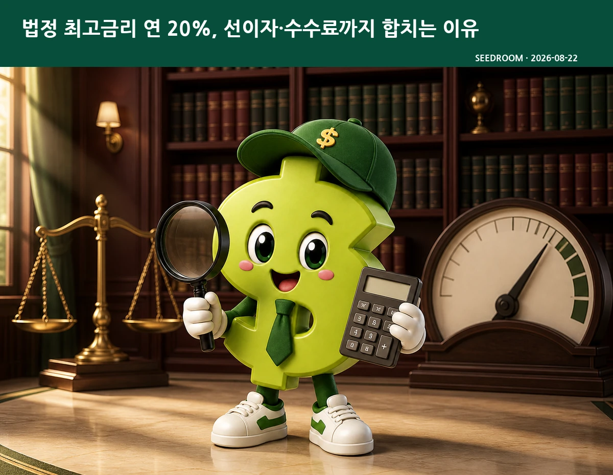 대출계약 이자와 수수료를 계산하는 SEEDROOM 달러 캐릭터