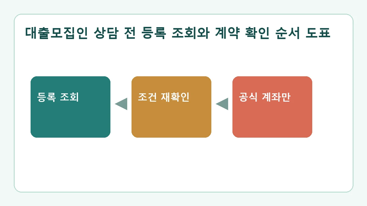 대출모집인 상담 전 등록 조회와 계약 확인 순서 도표