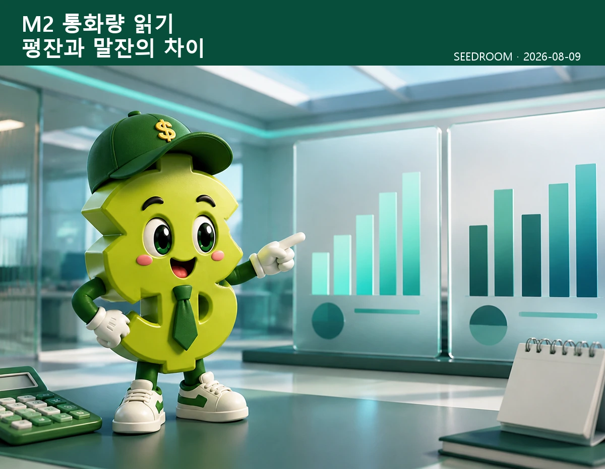 M2 평잔과 말잔을 비교하는 SEEDROOM 달러 캐릭터