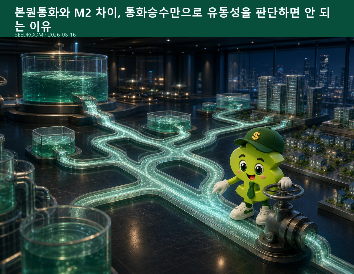 본원통화와 M2 흐름을 분석하는 SEEDROOM 달러 캐릭터