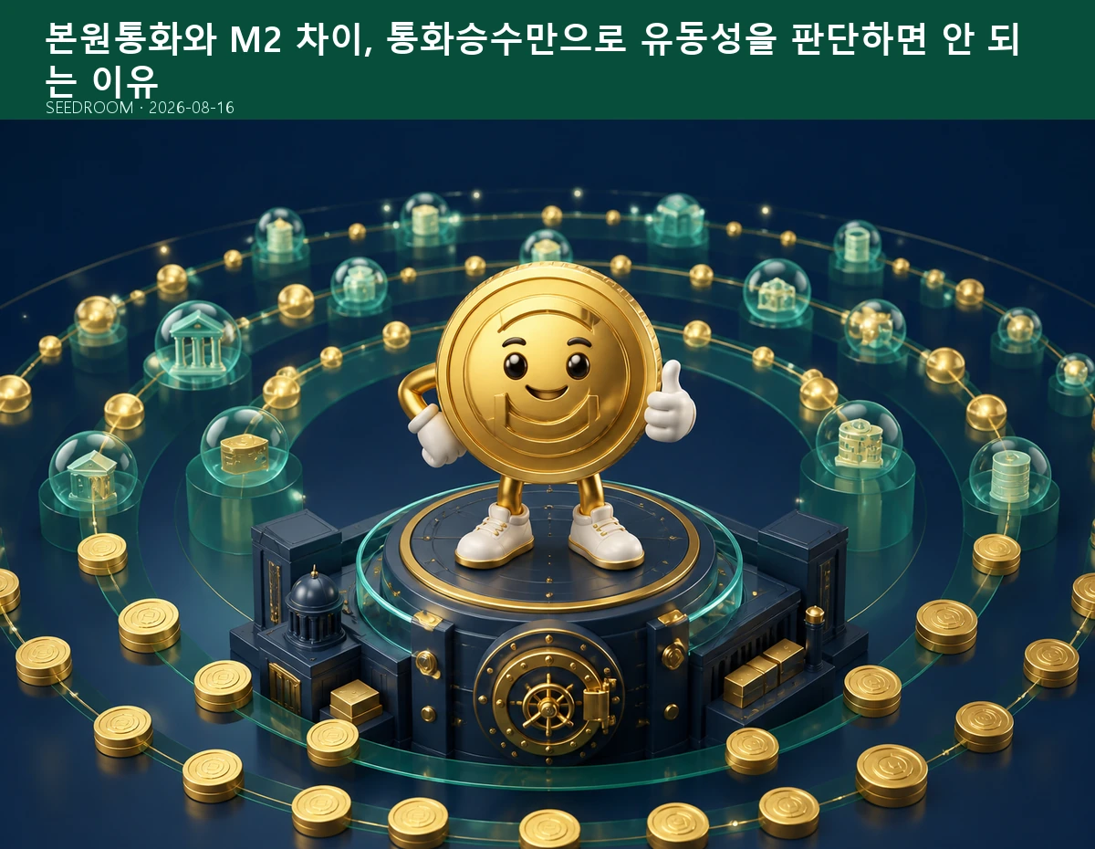 본원통화와 M2 흐름을 분석하는 SEEDROOM 달러 캐릭터