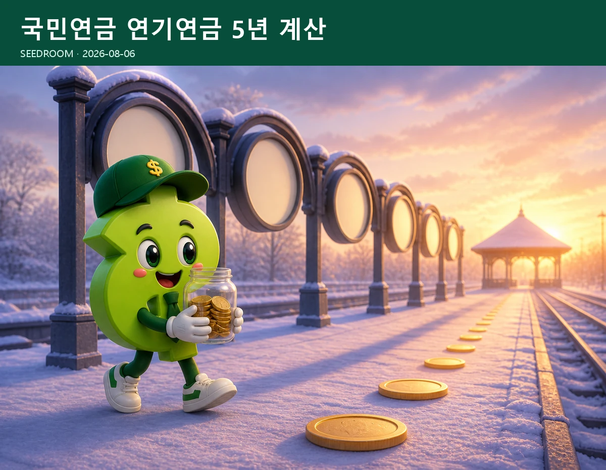 국민연금 연기 기간과 증액을 살피는 SEEDROOM 달러 캐릭터