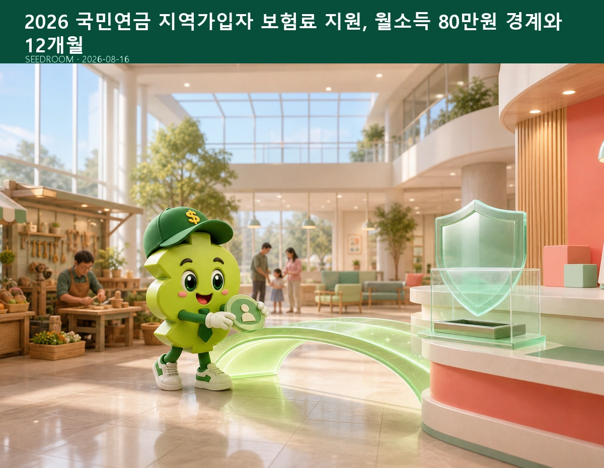 국민연금 지역가입자 보험료 지원을 신청하는 SEEDROOM 달러 캐릭터