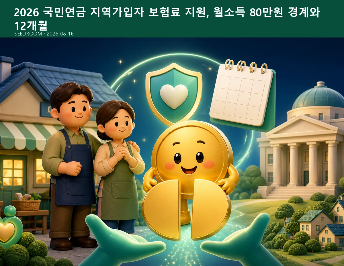 국민연금 지역가입자 보험료 지원을 신청하는 SEEDROOM 달러 캐릭터