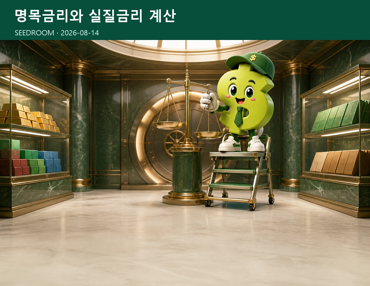 명목금리와 실질금리를 계산하는 SEEDROOM 달러 캐릭터