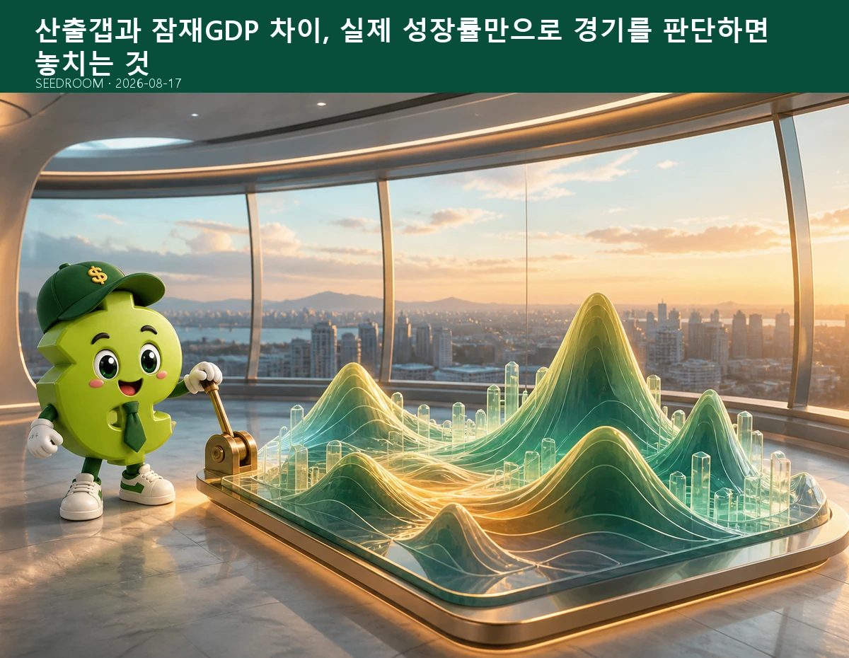 산출갭과 잠재GDP를 입체 모형으로 분석하는 SEEDROOM 달러 캐릭터