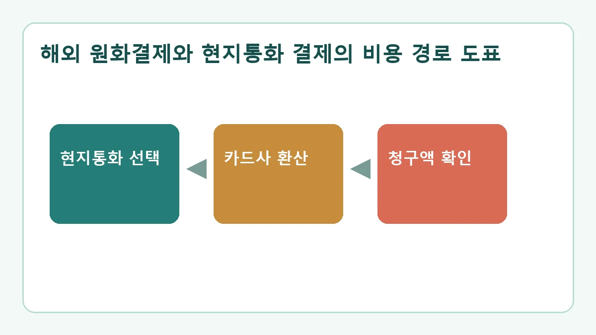 해외 원화결제와 현지통화 결제의 비용 경로 도표