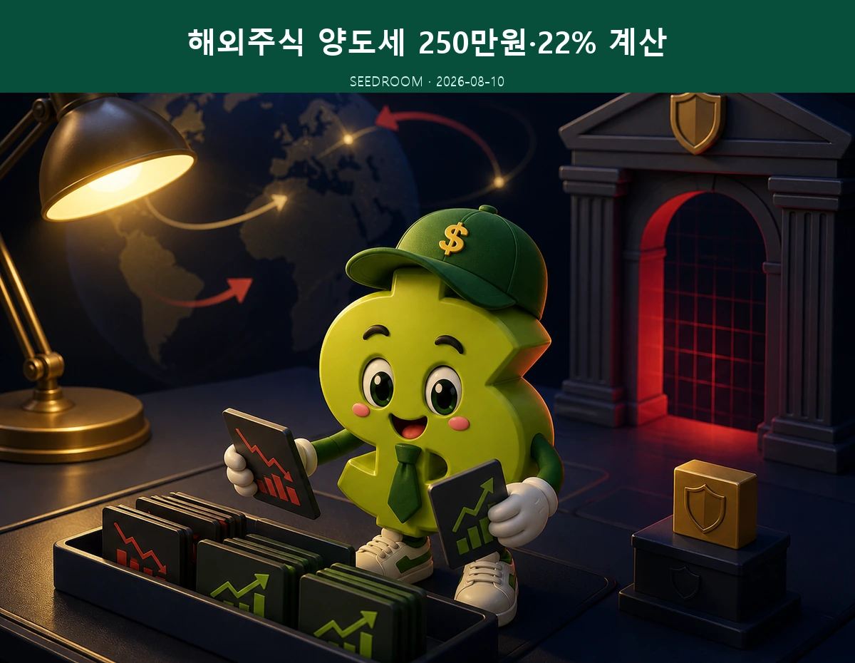 해외주식 양도세 손익통산을 계산하는 SEEDROOM 달러 캐릭터
