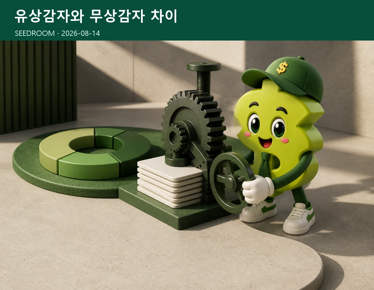 유상감자와 무상감자 차이를 살펴보는 SEEDROOM 달러 캐릭터