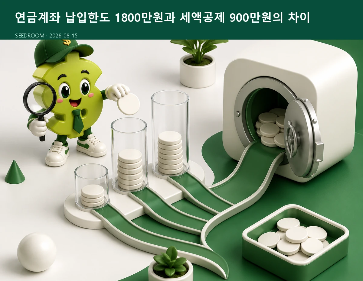 연금계좌 납입한도와 세액공제 한도를 구분하는 SEEDROOM 달러 캐릭터
