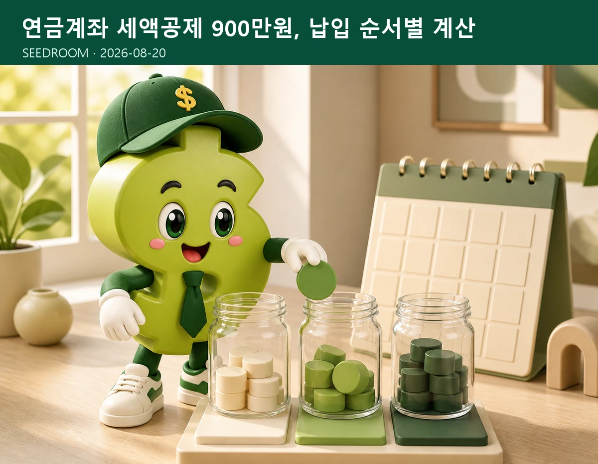 연금계좌 납입 통과 달력을 정리하는 SEEDROOM 달러 캐릭터