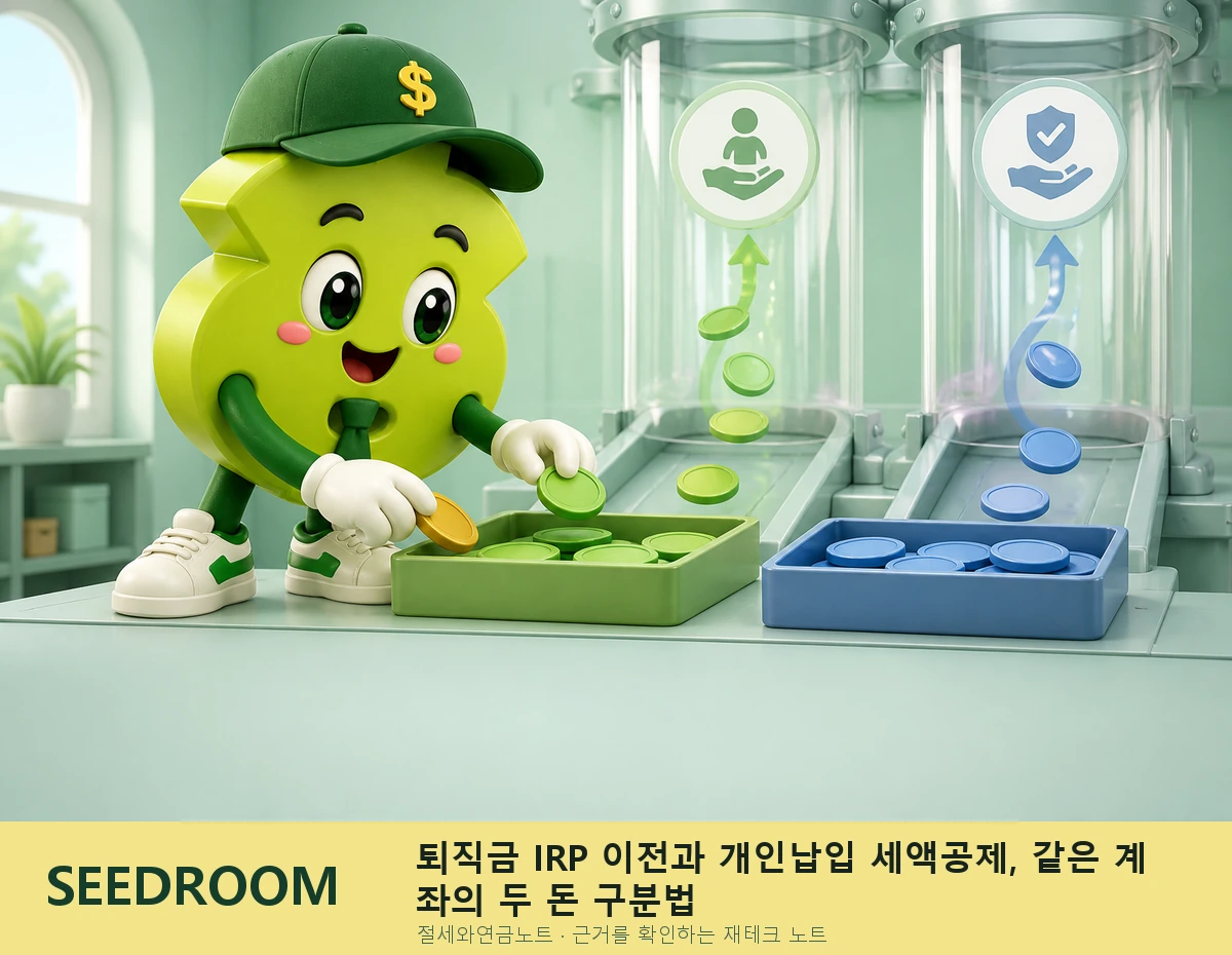 퇴직금 IRP 이전과 개인납입을 나누는 SEEDROOM 달러 캐릭터