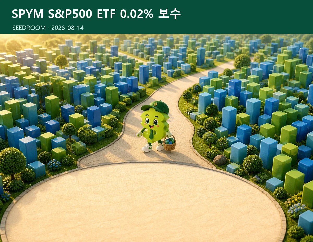 SPYM S&P500 ETF 구조를 살펴보는 SEEDROOM 달러 캐릭터