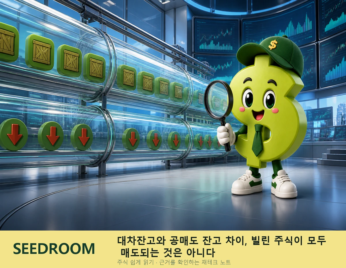 대차잔고와 공매도 잔고를 구분하는 SEEDROOM 달러 캐릭터