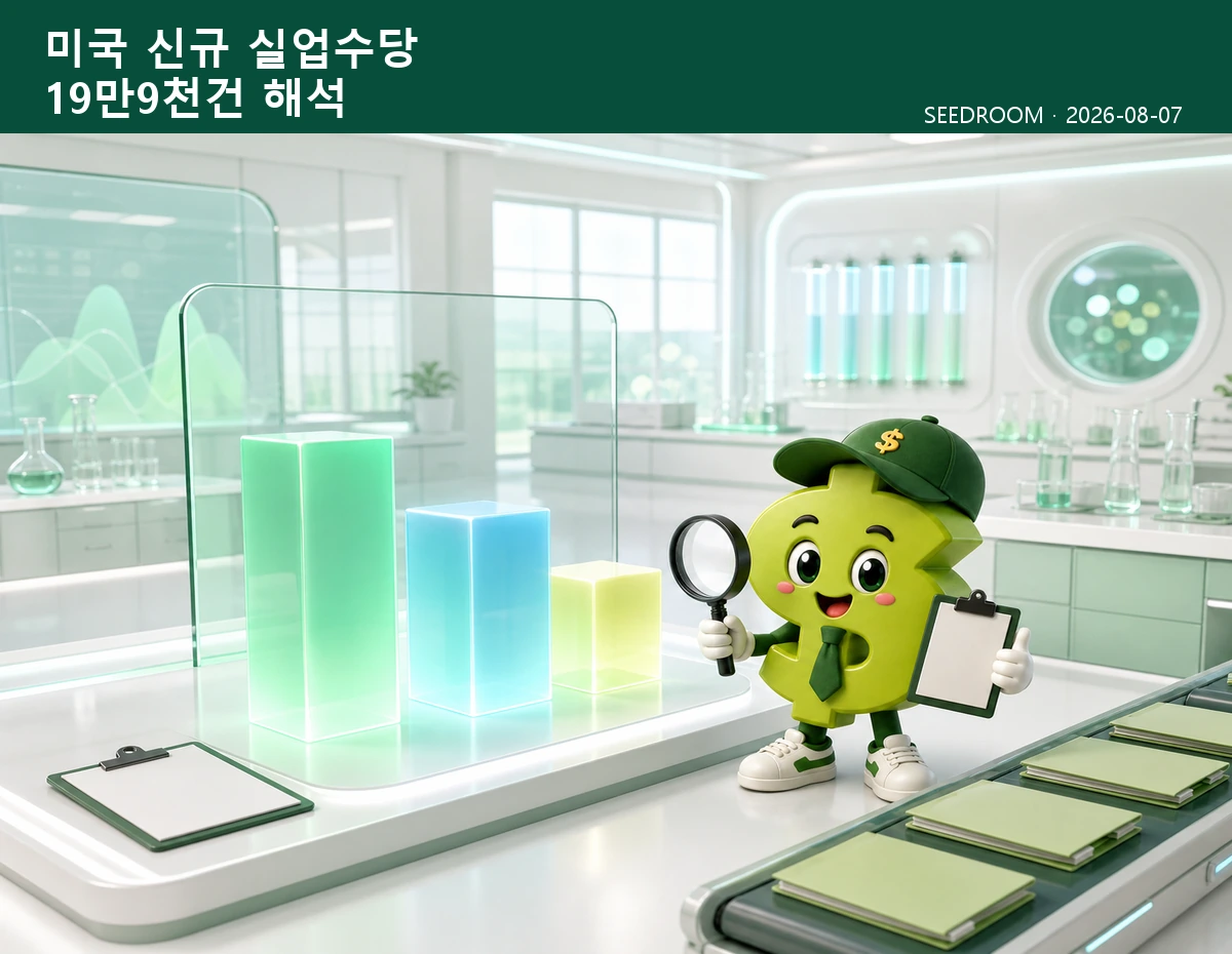 신규와 계속 실업수당 지표를 비교하는 SEEDROOM 달러 캐릭터