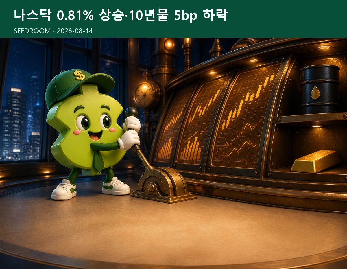 8월 13일 미국증시 11개 지표를 분석하는 SEEDROOM 달러 캐릭터