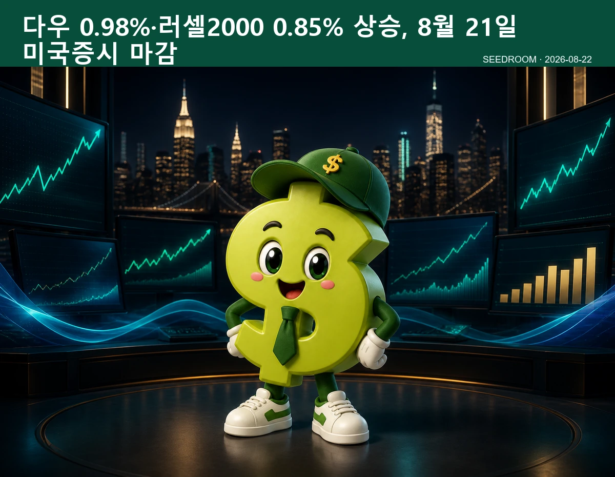 미국 증시 마감 지표를 살피는 SEEDROOM 캐릭터