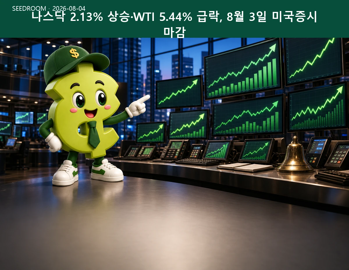 나스닥 2.13% 상승·WTI 5.44% 급락, 8월 3일 미국증시 마감 SEEDROOM 대표 이미지