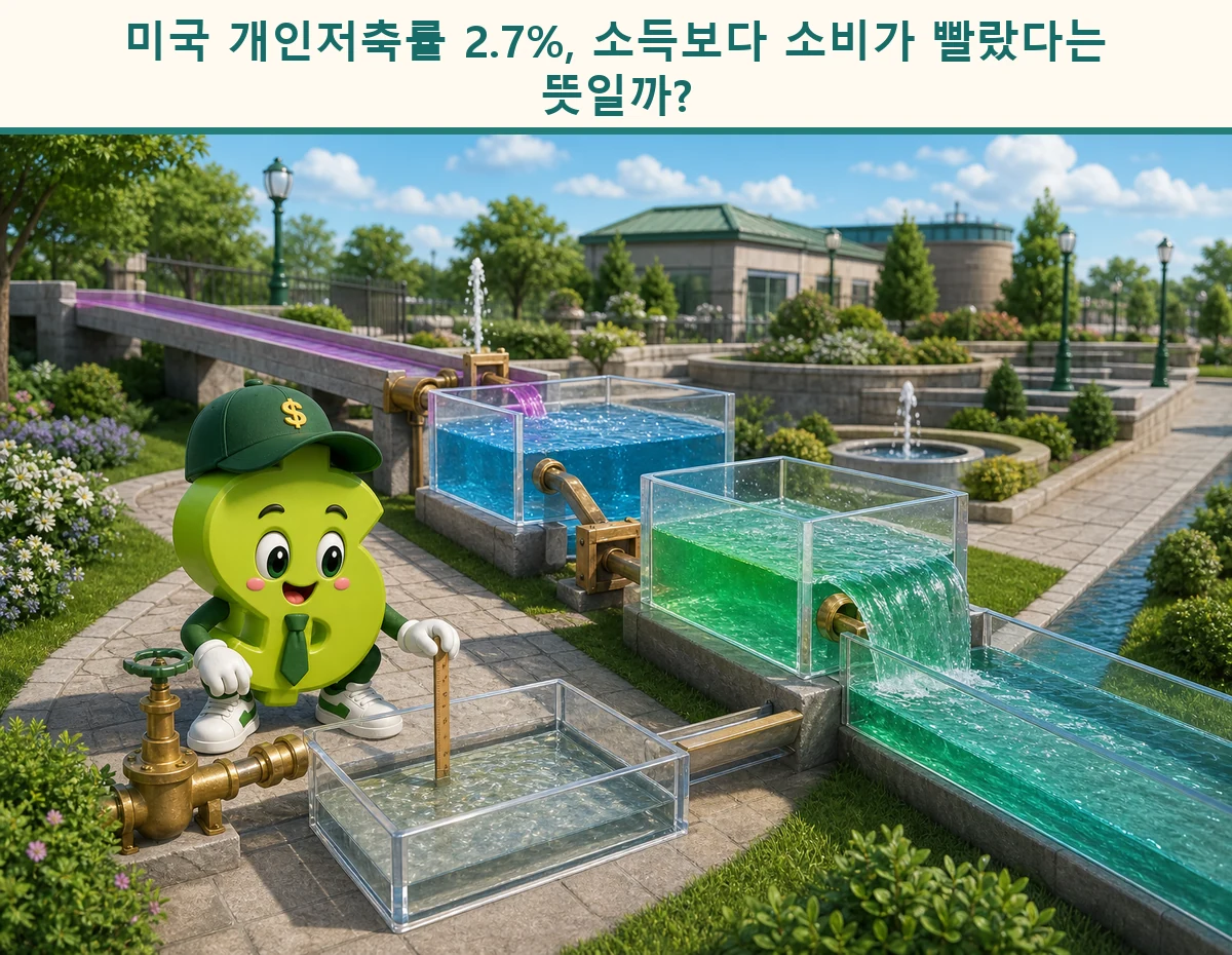 소득과 소비의 흐름을 저축 저장조에서 조절하는 시드룸 달러 캐릭터