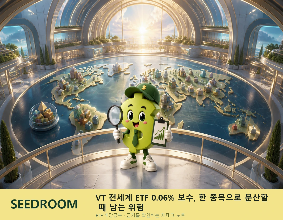 VT 전세계 ETF 구조를 살펴보는 SEEDROOM 달러 캐릭터