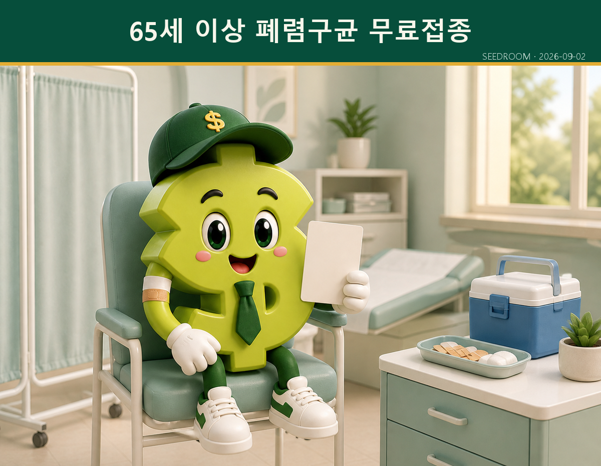 폐렴구균 예방접종 기록과 위탁의료기관을 확인하는 SEEDROOM 캐릭터